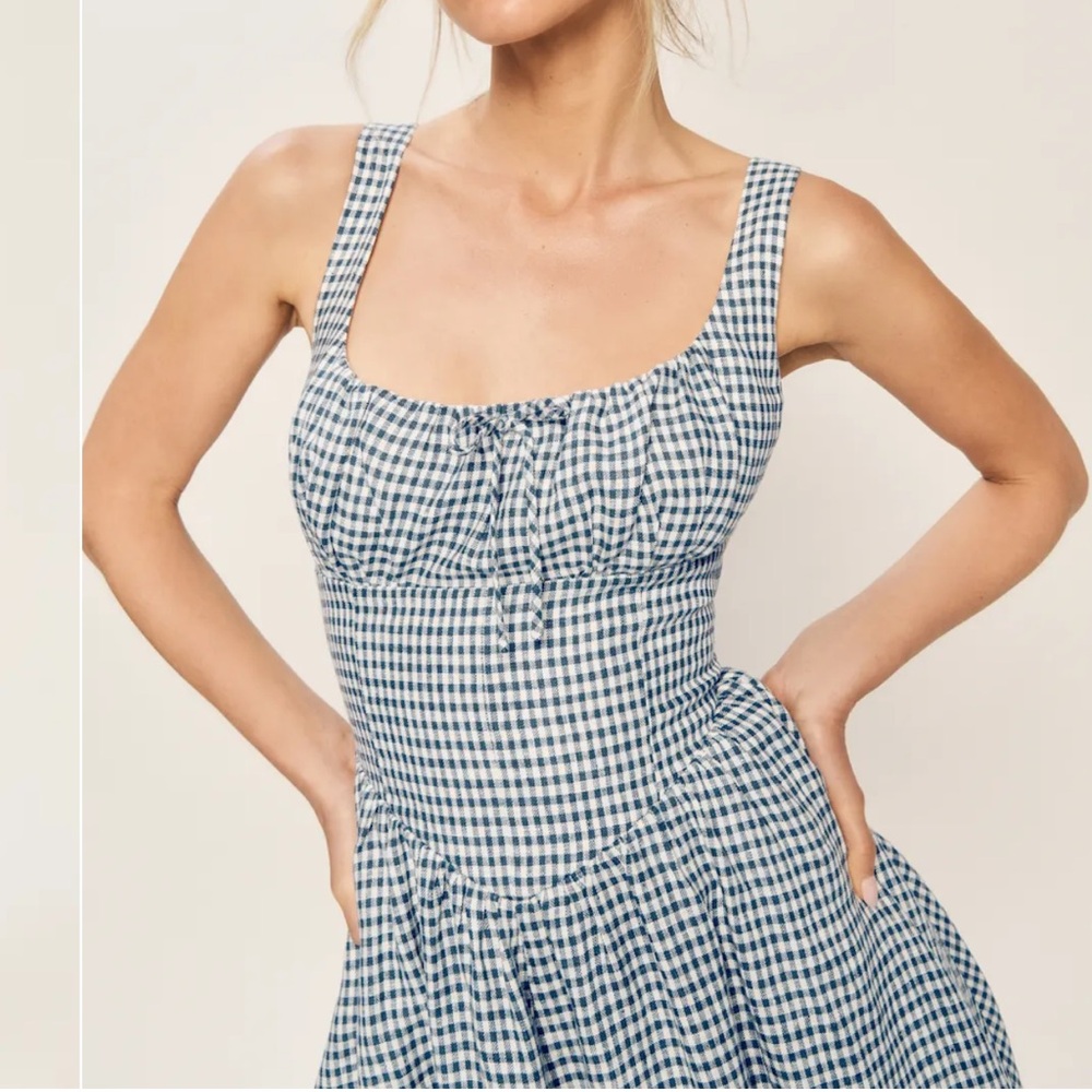 Reformation Balia Linen Blue and White Gingham Maxi Dress - Picture 4 of 8